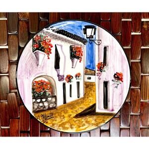 Vintage Hand-Painted Spanish Ceramic Plate La Rambla Pottery Signed C. Alcaide